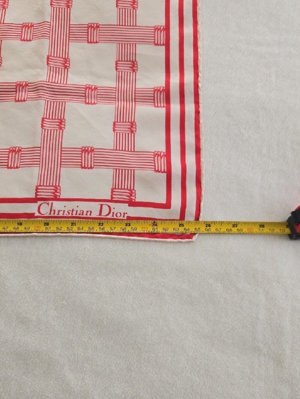 Dior Silk Red and White Geometric Silk Scarf - Picture 3 of 6